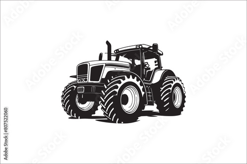 Tractor Silhouette illustration vector with black Classic old tractor on white background.