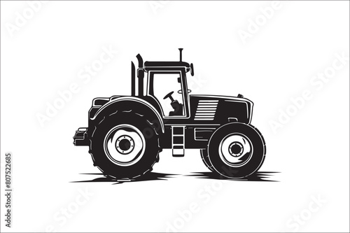 Tractor Silhouette illustration vector with black Classic old tractor on white background.