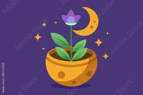 Moon flowers in pots Vector illustration on white background, silhouette, bird, icon, svg, characters, Holiday t shirt, Hand drawn trendy Vector illustration, Rose flower