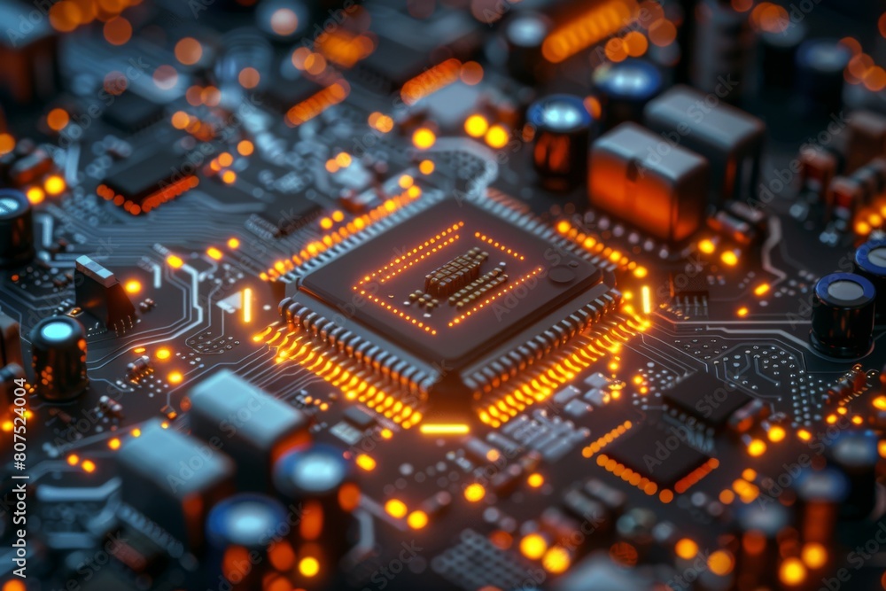Fototapeta premium CPU processor microchip circuit board illustration created with generative ai