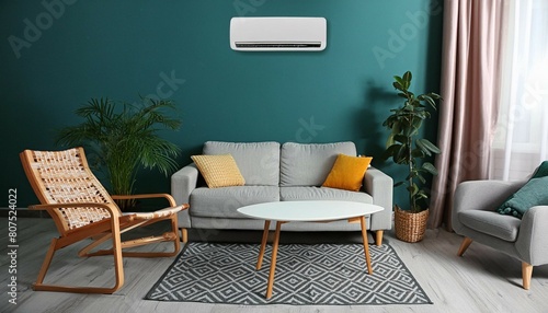 Living room interior with air conditioner. Interior design
