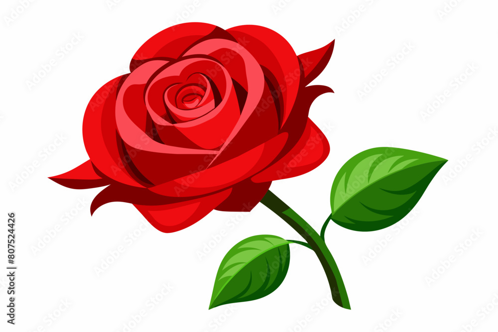 Naklejka premium red rose with leaves Vector illustration on white background, silhouette, bird, icon, svg, characters, Holiday t shirt, Hand drawn trendy Vector illustration, Rose flower 