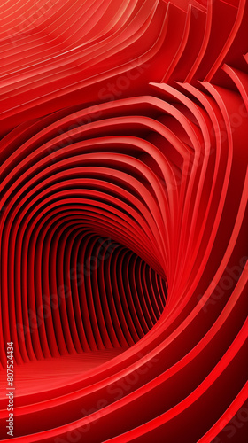 This captivating artwork features a striking red background adorned with an array of curved surfaces. The surfaces exhibit a gradient of rounded edges and irregular shapes