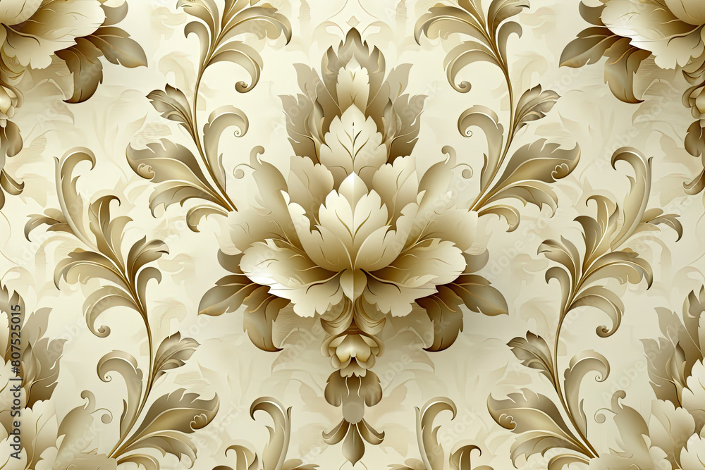 3d wallpaper stretch ceiling decoration model, damask pattern texture, cream color. Created with Ai