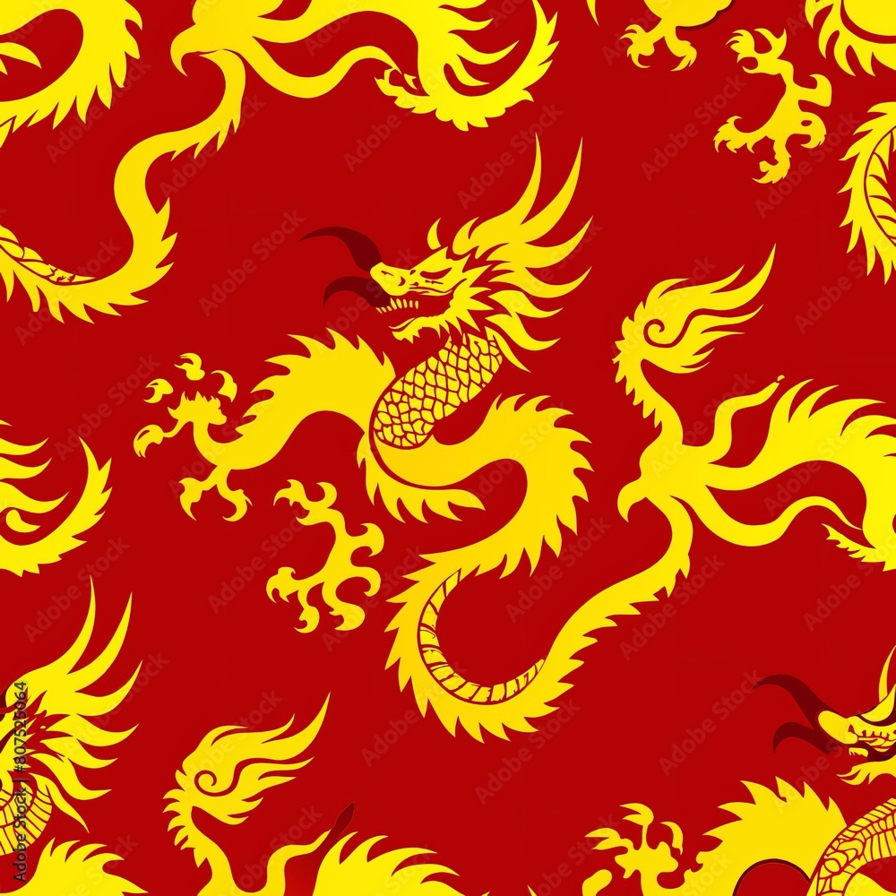 Seamless pattern of traditional Chinese dragons and phoenixes, evoking the power and majesty of mythical creatures, Generative AI Seamless pattern of traditional Chinese dragons and phoenixes, evoking the power and majesty of mythical creatures, Generative AI