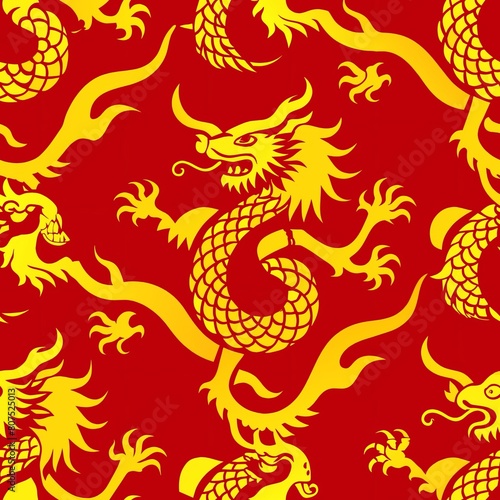 Seamless pattern of traditional Chinese dragons and phoenixes  evoking the power and majesty of mythical creatures  Generative AI