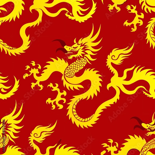 Seamless pattern of traditional Chinese dragons and phoenixes  evoking the power and majesty of mythical creatures  Generative AI