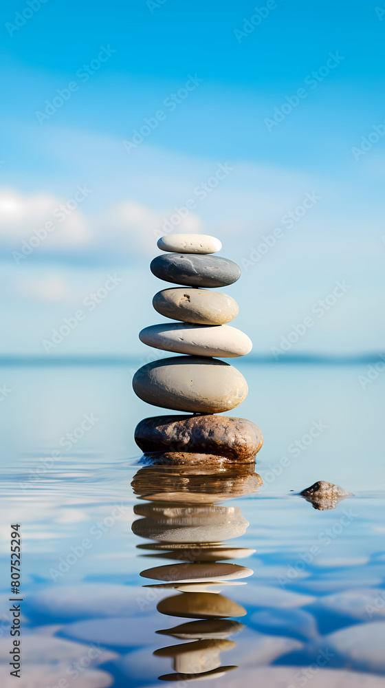 Tranquil background with calm water and balanced stones