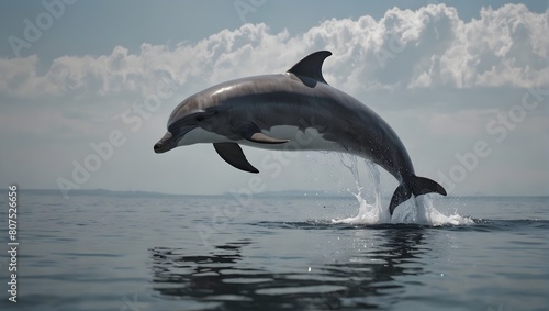 A solitary dolphin dances gracefully against a backdrop of solid white serenity ai_generated © Haroon