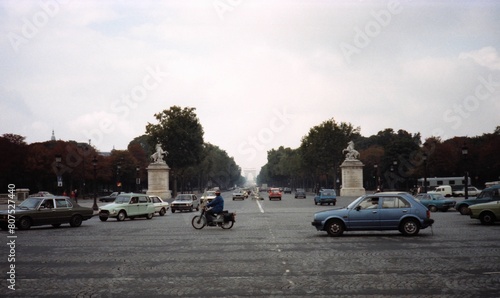 Vintage photo of Place de la Concorde and Champs-Elysees in Paris, France - September 1982