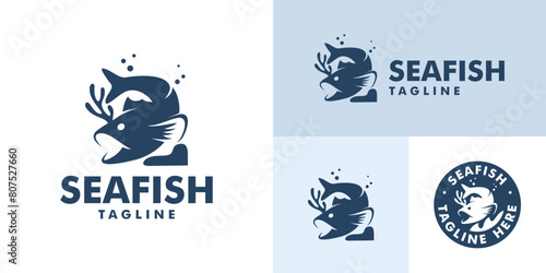 Vector design template of fish logo. Animals, oceans, swimming. EPS 10 symbol icon