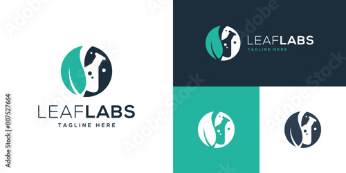 Vector design template of leaves combined with lab logo.
laboratory, scientist, natural, organic. EPS 10 symbol icon
