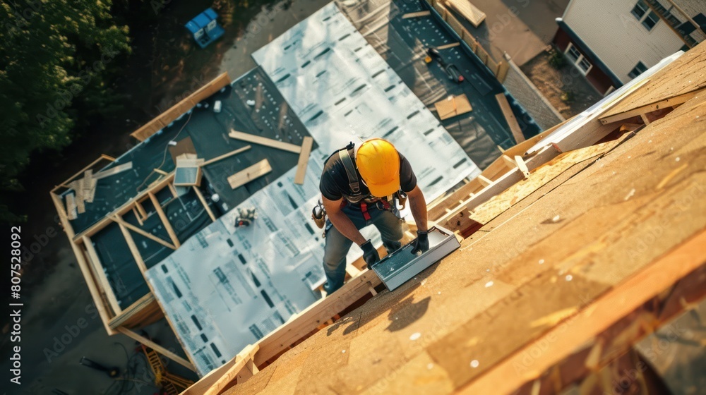 View from above of building construction workers View from above of building construction workers