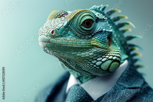 A Lizardin a sharp business suit  poised and dignified  isolated against a stark white background  AI Generative