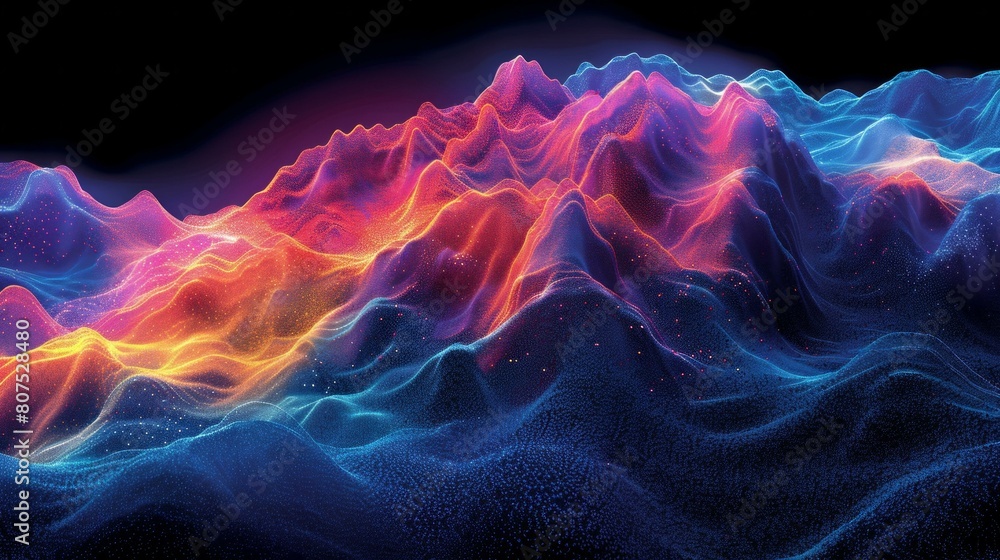Dynamic digital waves, neon spectrum, cybernetic essence, vibrant and flowing, sharp light contrasts, AI Generative