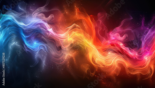 Colorful smoke cloud on a black background. Abstract colorful dust and powder explosion in a dark space. Created with Ai © 360Degree