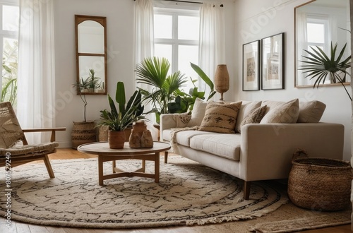 Inviting Living Room Warm Colored Furniture   couch and chair in a living room   bay window  apartment