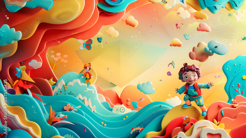 invitacion digital infantil para niños fondo colorido con elementos y