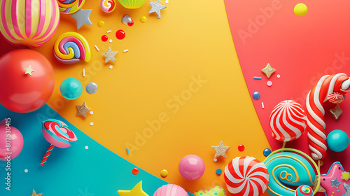 diseño de fondo de caramelos colorido con espacio para copiar lleno de dulces para invitación digital colores llamativos y brillantes fondo con creatividad y ornamentos infantiles