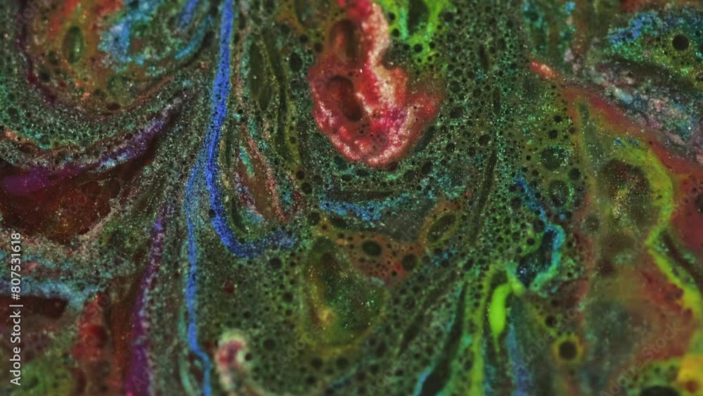 Glitter paint water. Fluid bubbles. Chemical blend. Blur green red color sparkling texture ink mix flow motion abstract art background. Glitter paint water. Fluid bubbles. Chemical blend. Blur green red color sparkling texture ink mix flow motion abstract art background.