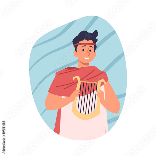 Happy ancient lyre player vector illustration