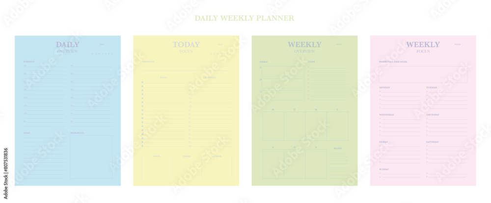 (Soft Life) set of 4 Weekly Planner. Minimalist planner template set. Vector illustration. (Soft Life) set of 4 Weekly Planner. Minimalist planner template set. Vector illustration.