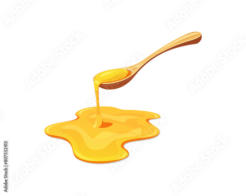 Wooden spoon filled with honey vector isolated on white background.
