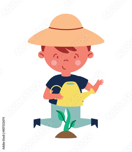 boy character planting tree