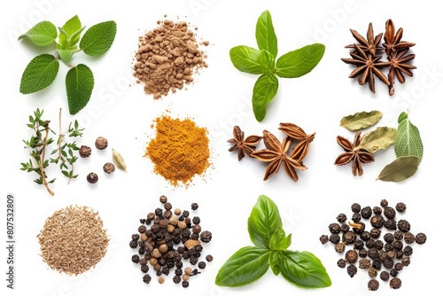 A small collection of spices and herbs, each adding flavor to life, displayed as a simple clipart isolated on a white background