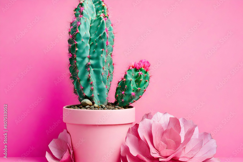 Tropical fashion pink cactus Trendy minimal pop art style and colors