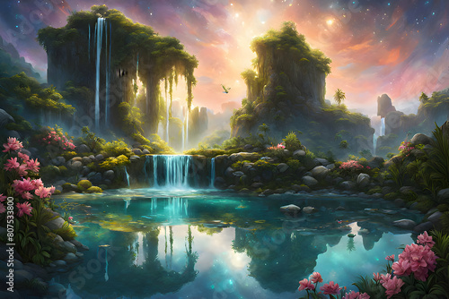  Ethereal Pool Suspended in the Air Amidst a Celestial Dreamscape with Reflecting Constellations