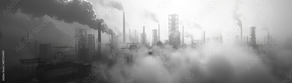 Obraz premium Looking Room and Environmental Impact A factory emitting smoke with ample looking room, symbolizing environmental degradation