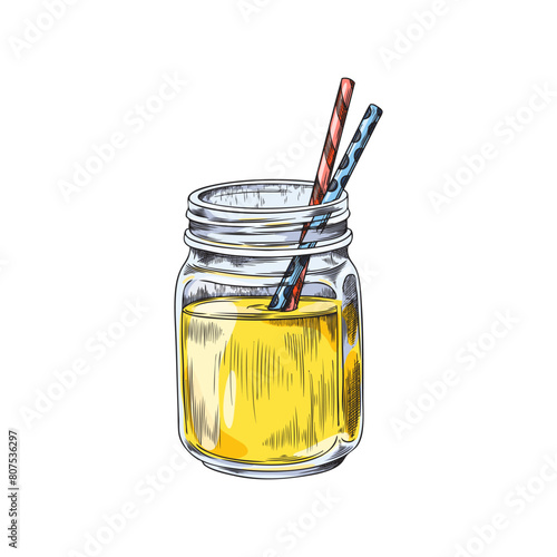 Yellow smoothie in mason jar vector illustration