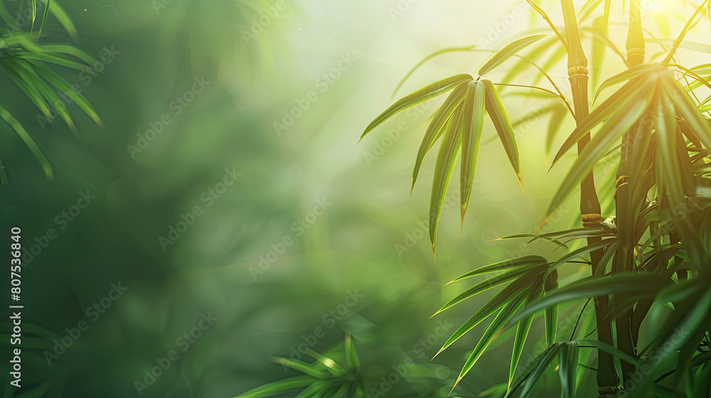 Fototapeta premium Background with lush green forest with a bamboo trees