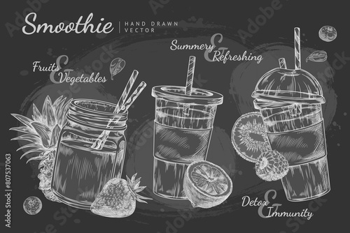 Chalkboard fruit and vegetable smoothies vector set