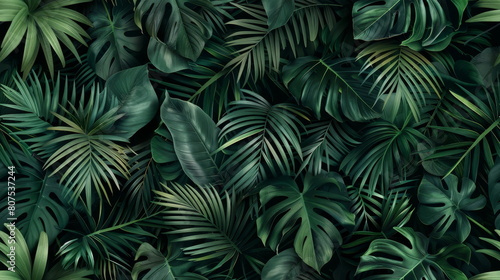 Seamless pattern. Lush green monstera leaves, great for tropical and botanical themes.