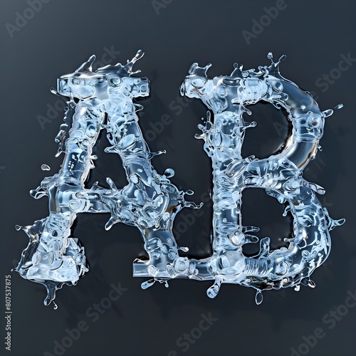 Transparent ice font letter a and b on blue background 3d rendering
