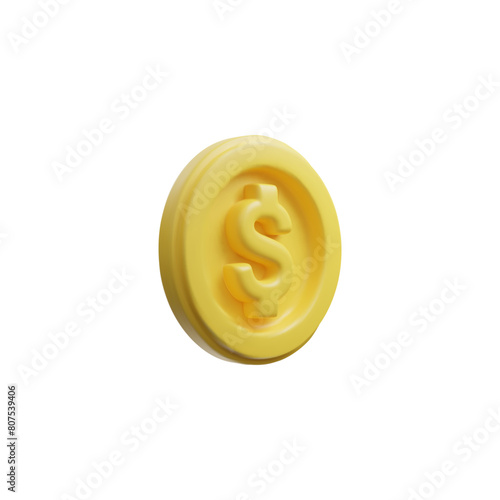 3D dollar coin isometric vector icon, render money cash, golden coin currency, financial investment, payment, banking