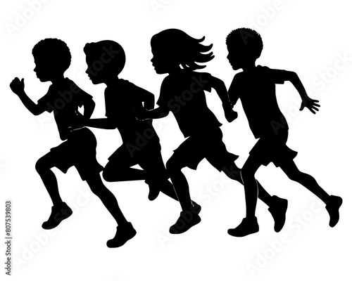 Running children silhouette vector illustration on a white background