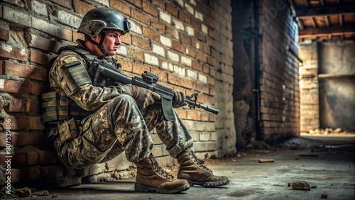 the soldier in a uniform hold gun photo