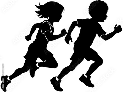 Running children silhouette vector illustration on a white background