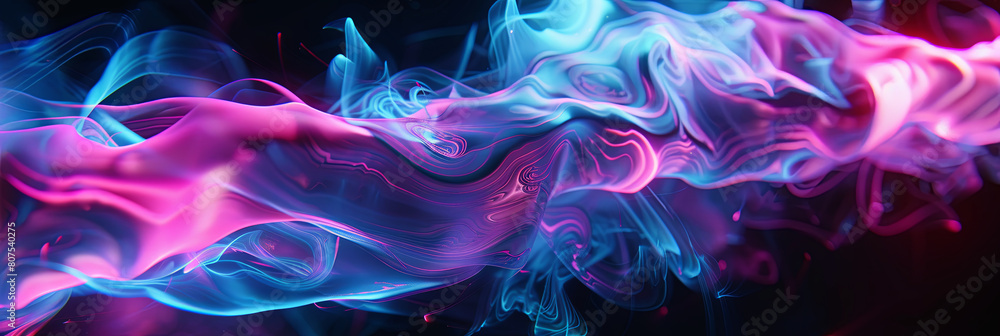 abstract fluid liquid background with pink and blue neon color waves, generative AI
