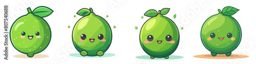 Cute Kawaii Lime Fruits in Chibi Style - Funny Vector Illustration (EPS 10) - Isolated Cartoon Citrus Characters for Designs
