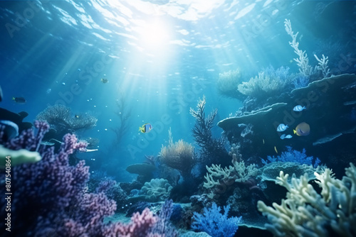 Colorful underwater scene with tropical fish  coral reef  and a diver exploring the vibrant marine life in the Red Sea