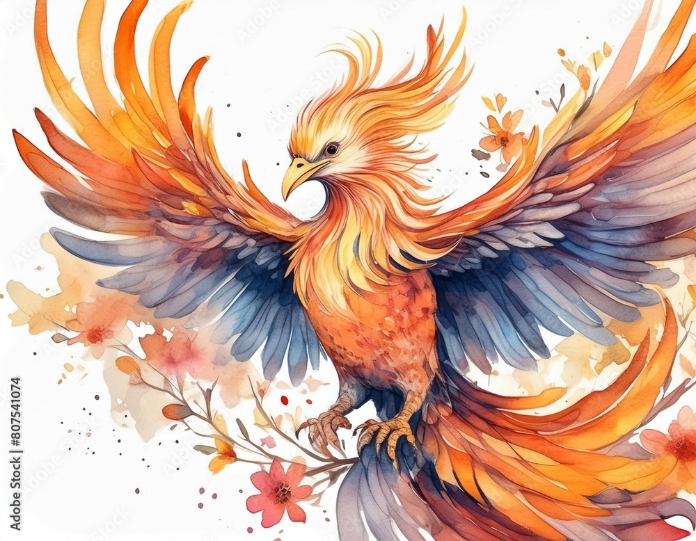 Obraz premium Phoenix watercolor clipart cute isolated on white background
