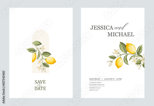 Wedding invitation. Lemon illustration. hand-drawn frame.
