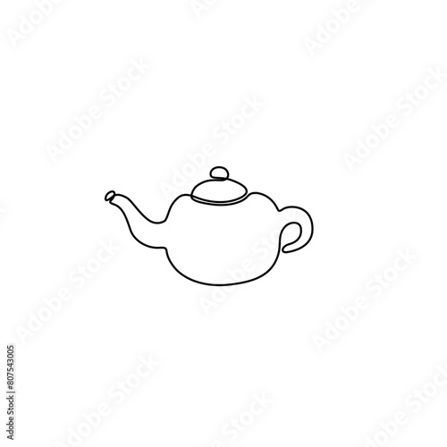 Arabic magic genie lamp, kettle, tea pot, emblem, logo design, continuous line drawing, design element for poster, banner, print, one single line on white background, isolated vector. (ID: 807543005)