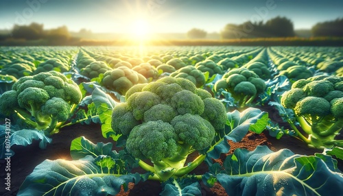 Image of Broccoli field under a bright sunny sky
