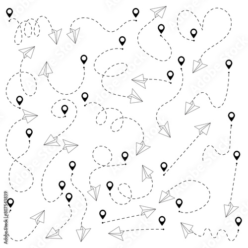 Set of hand drawn doodle paper airplane isolated on white background.