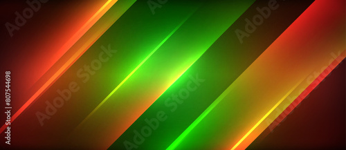 A vibrant display of colorfulness featuring red, green, and yellow stripes on a glowing neon background with a diagonal line. This eyecatching design is perfect for events and graphics